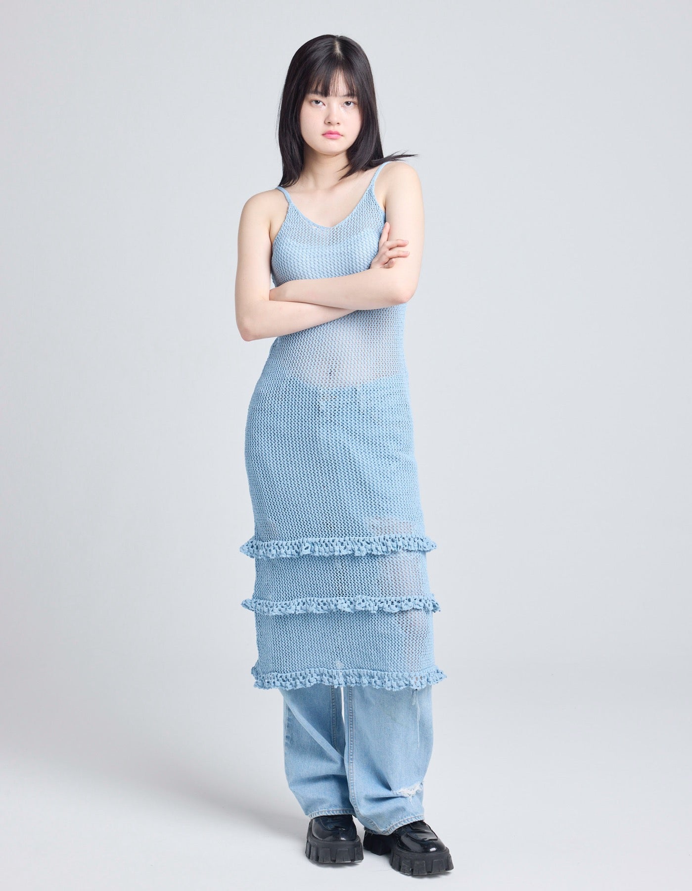 knit long dress / BLUE