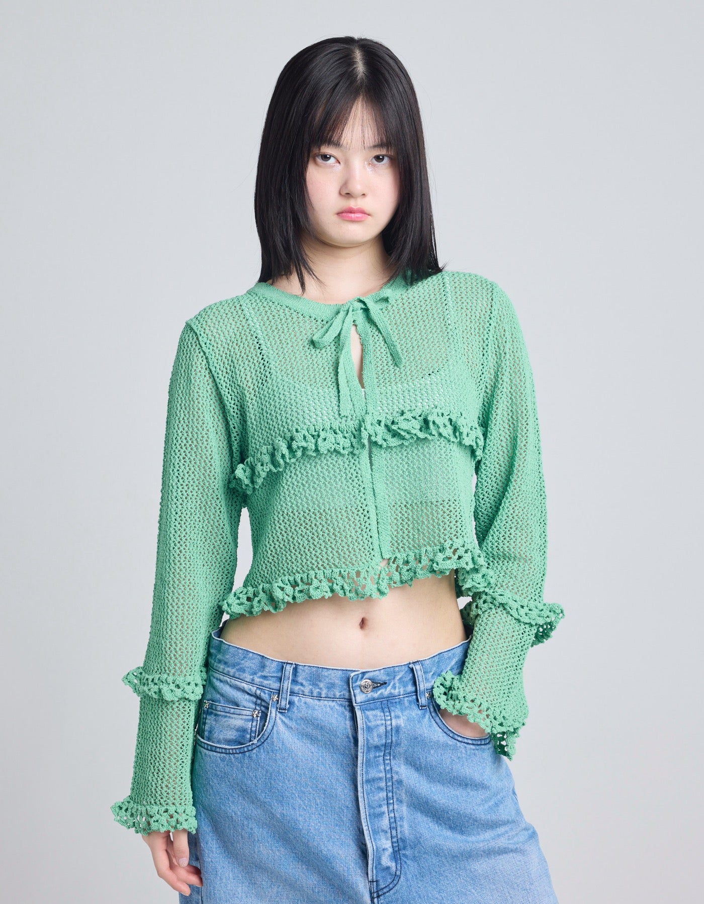 knit cardigan / GREEN