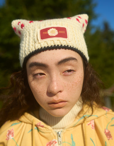 little sunny bite と pink house cat knit hat / IVORY