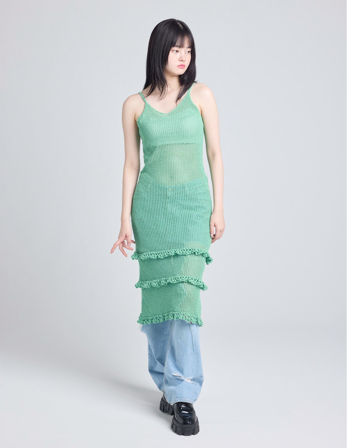 knit long dress / GREEN