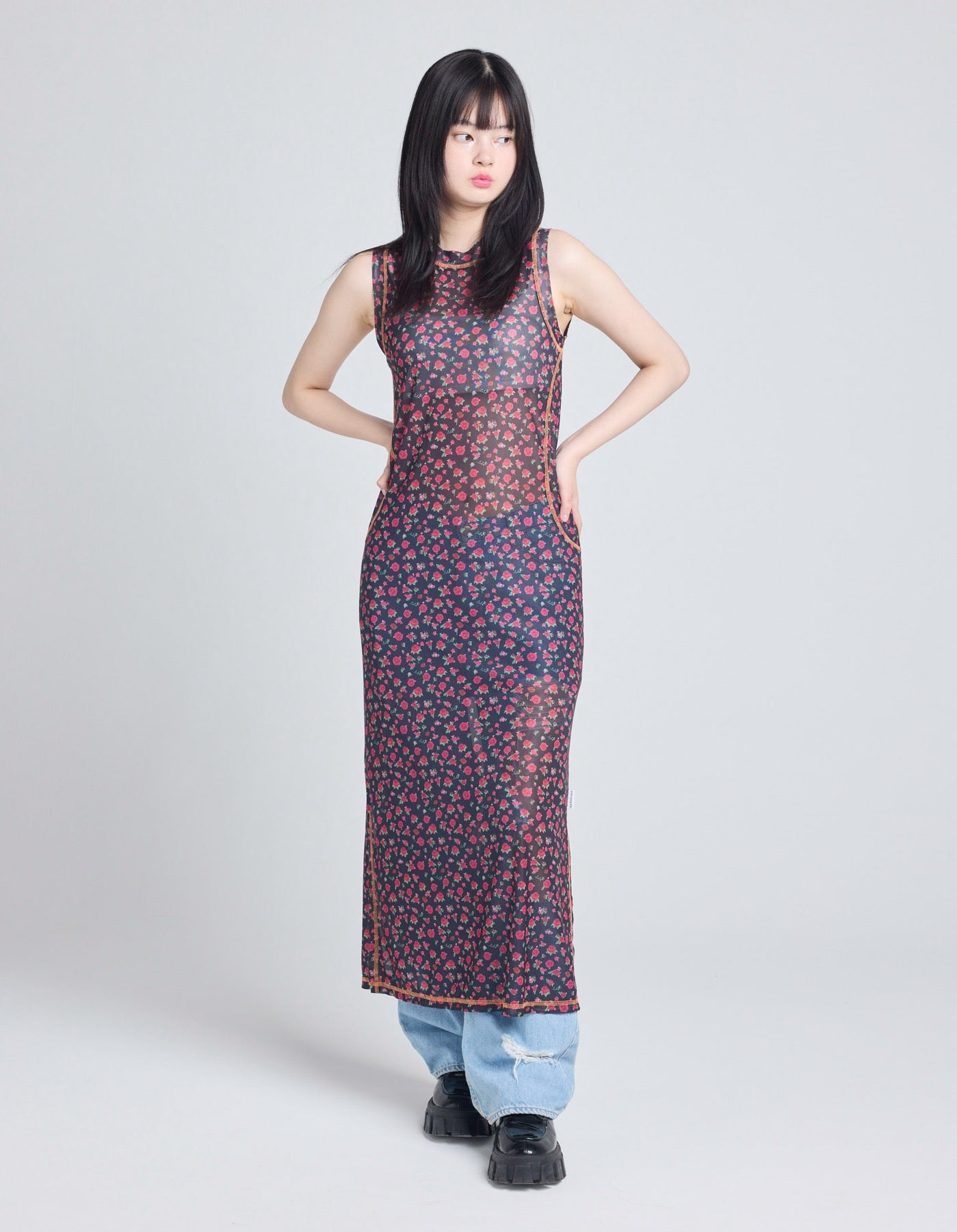 rose tull long tank top / BLACK