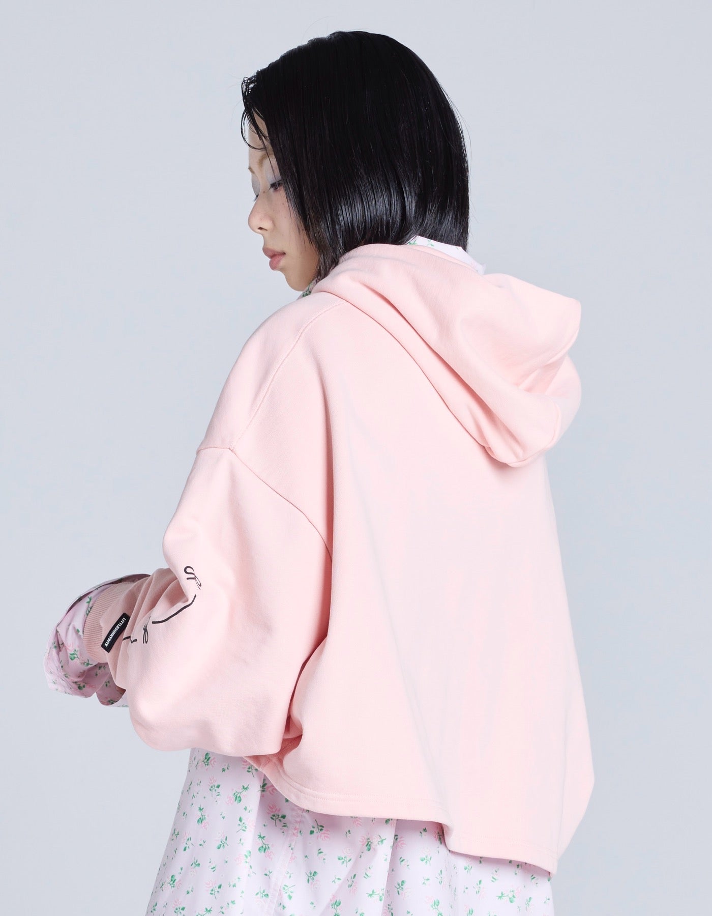 short ribbon sweat hoodie / PINK