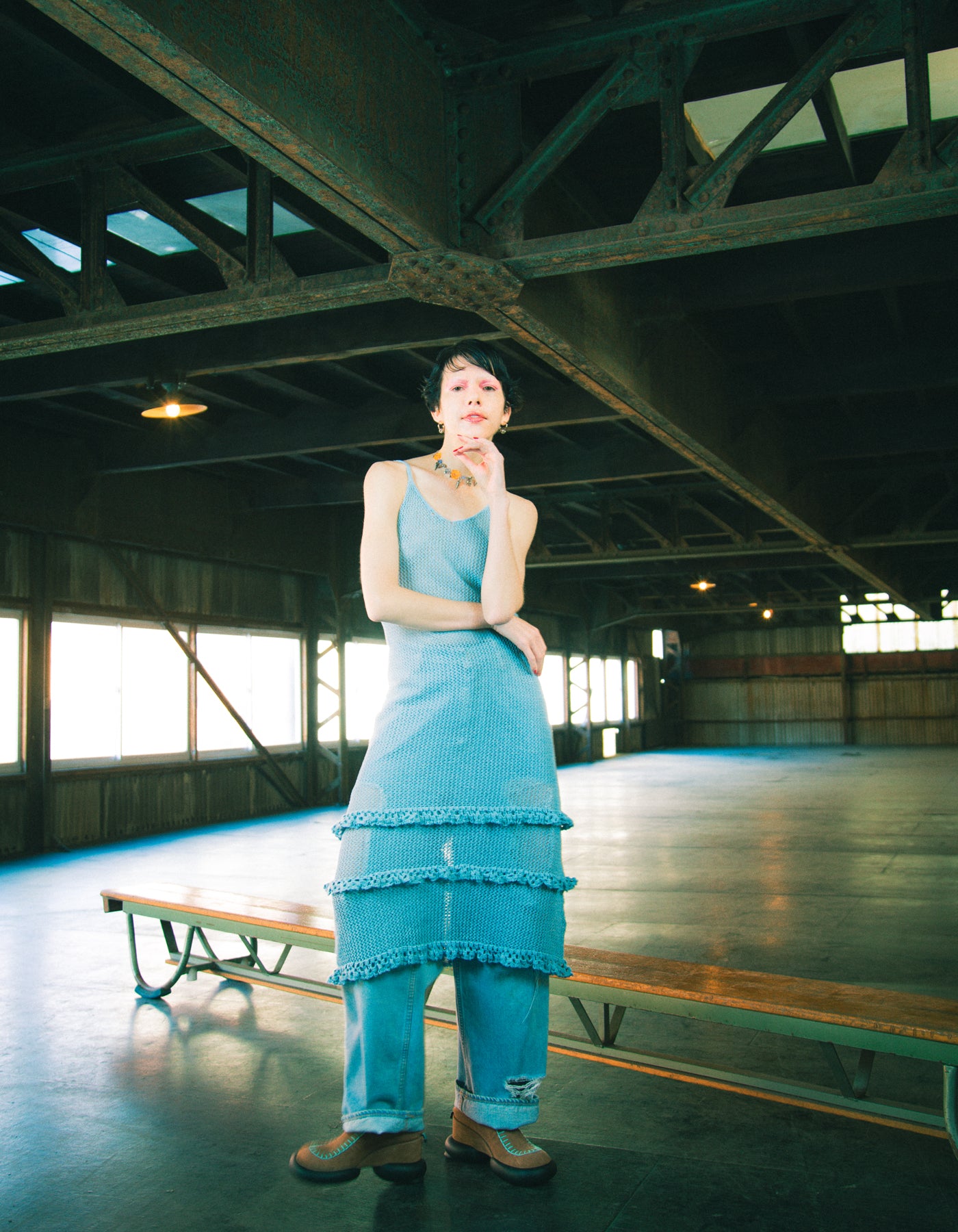 knit long dress / BLUE