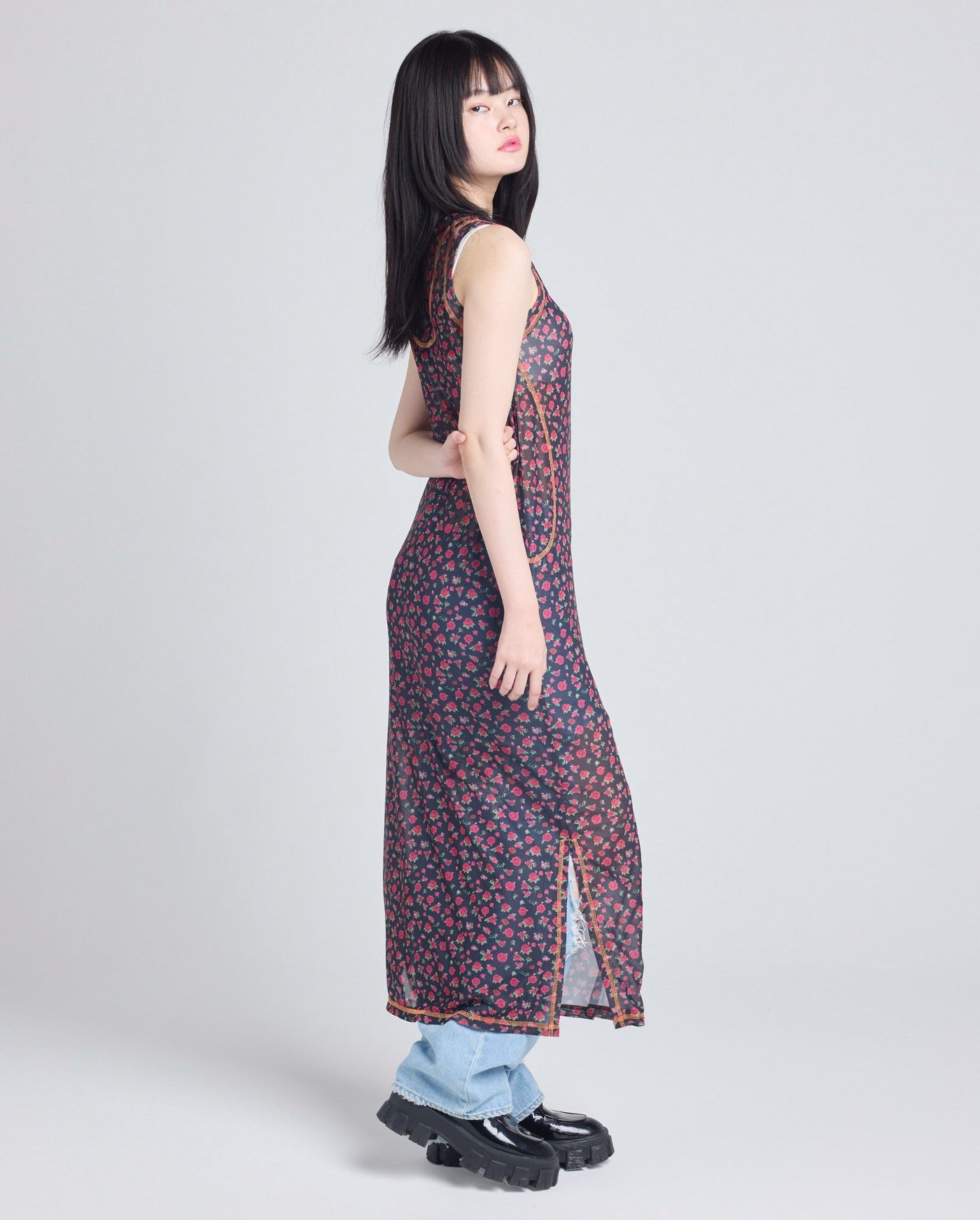 rose tull long tank top / BLACK