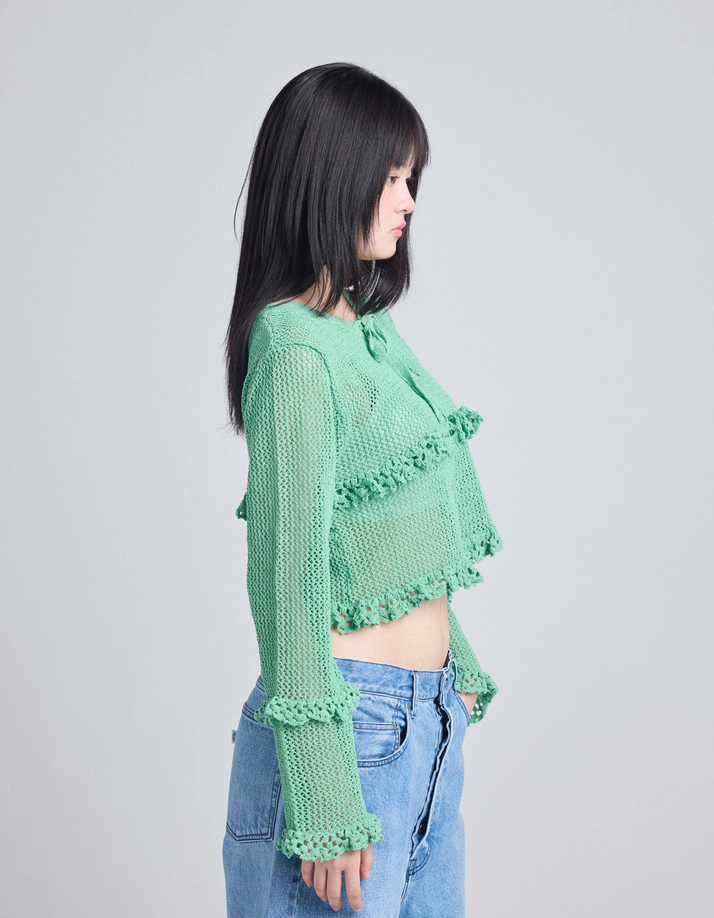 knit cardigan / GREEN