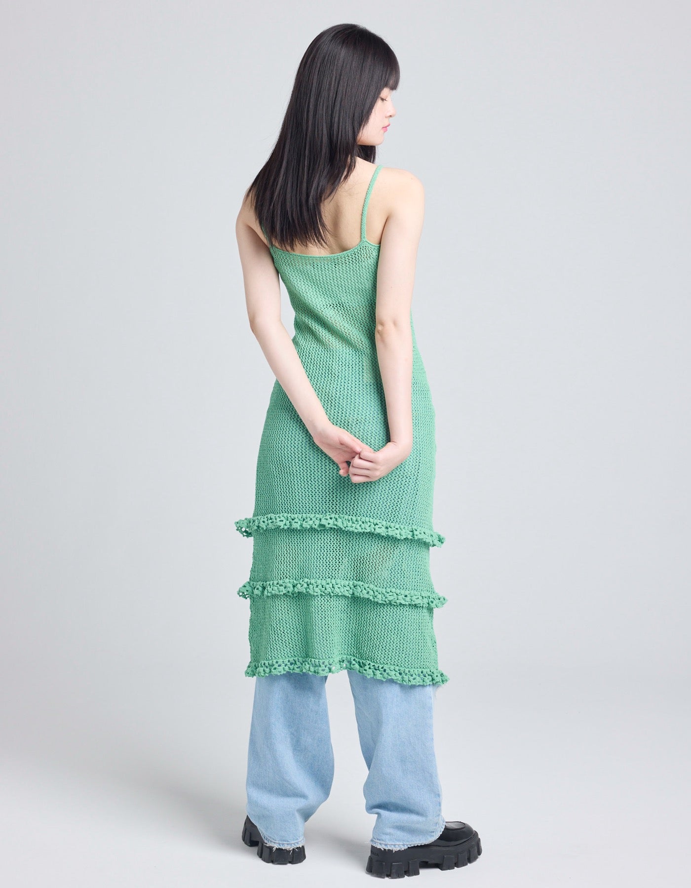 knit long dress / GREEN