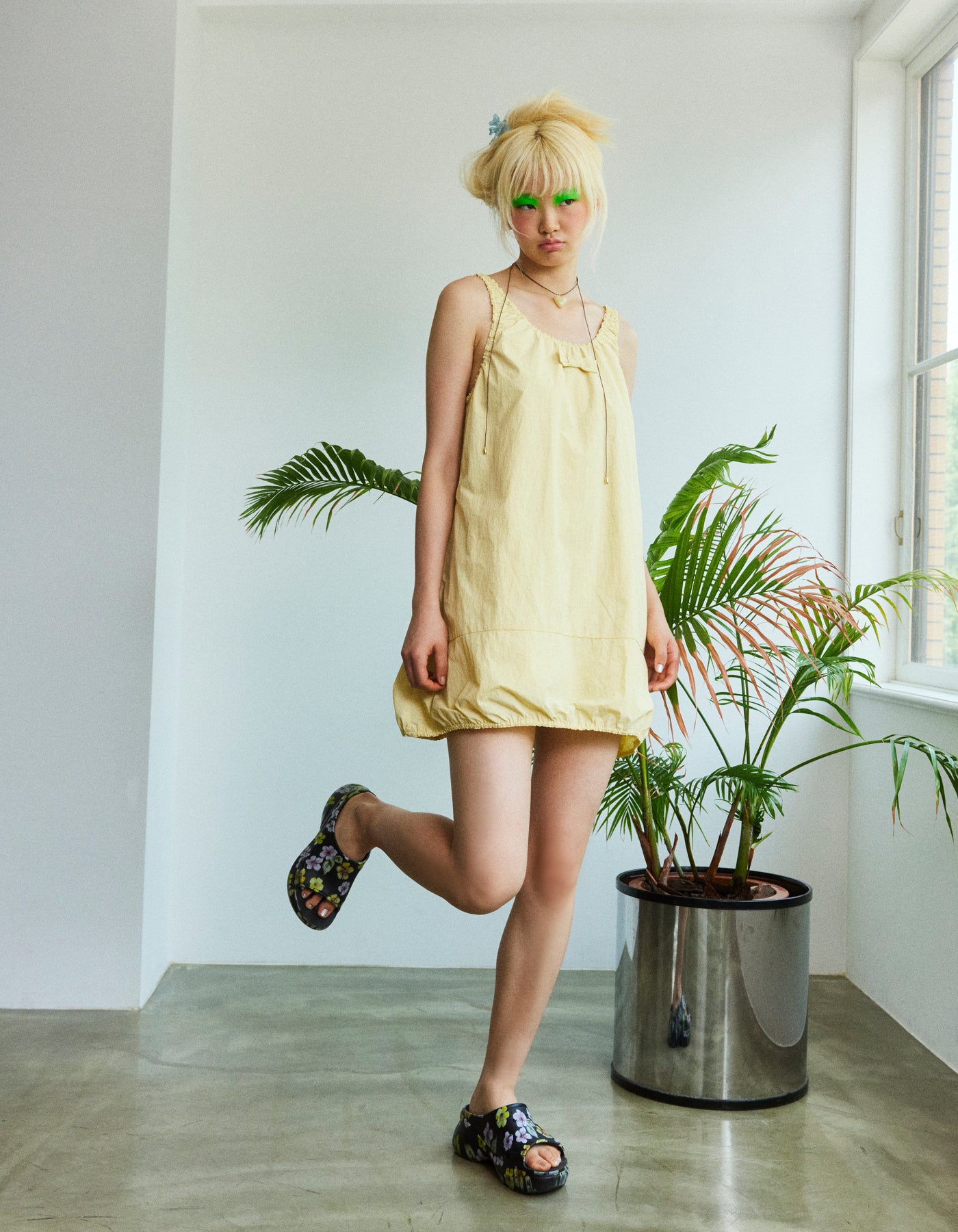 nylon mini dress / YELLOW