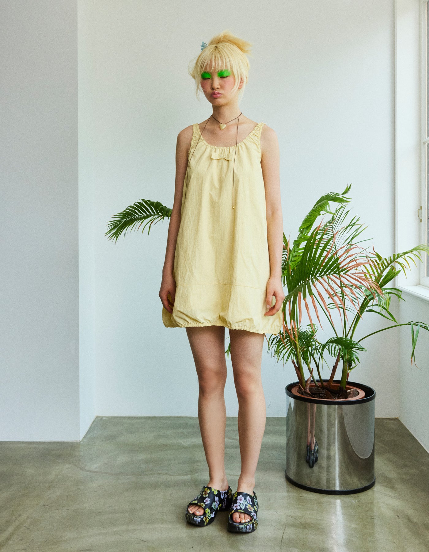 nylon mini dress / YELLOW