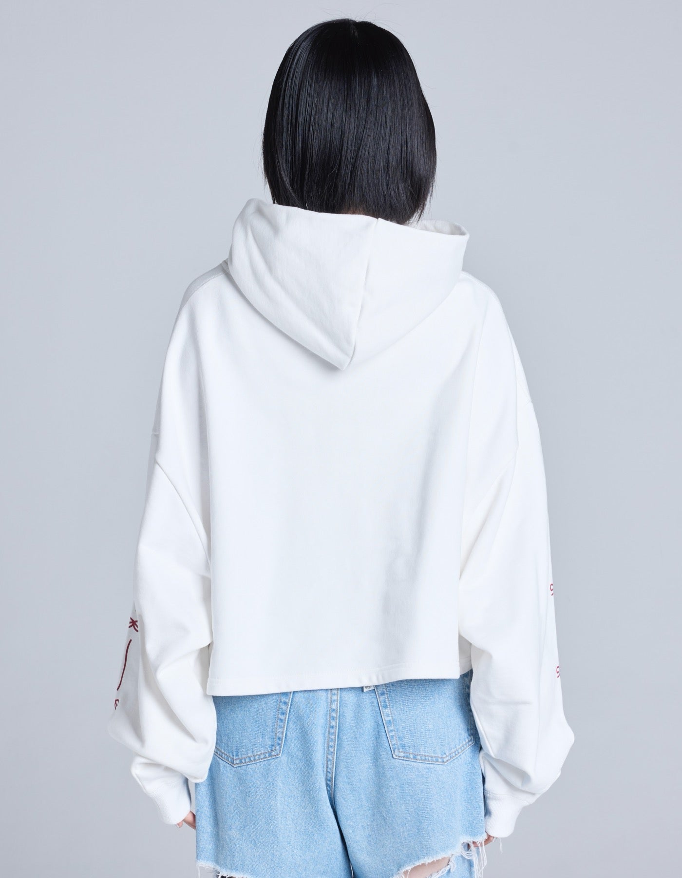 short ribbon sweat hoodie / WHITE
