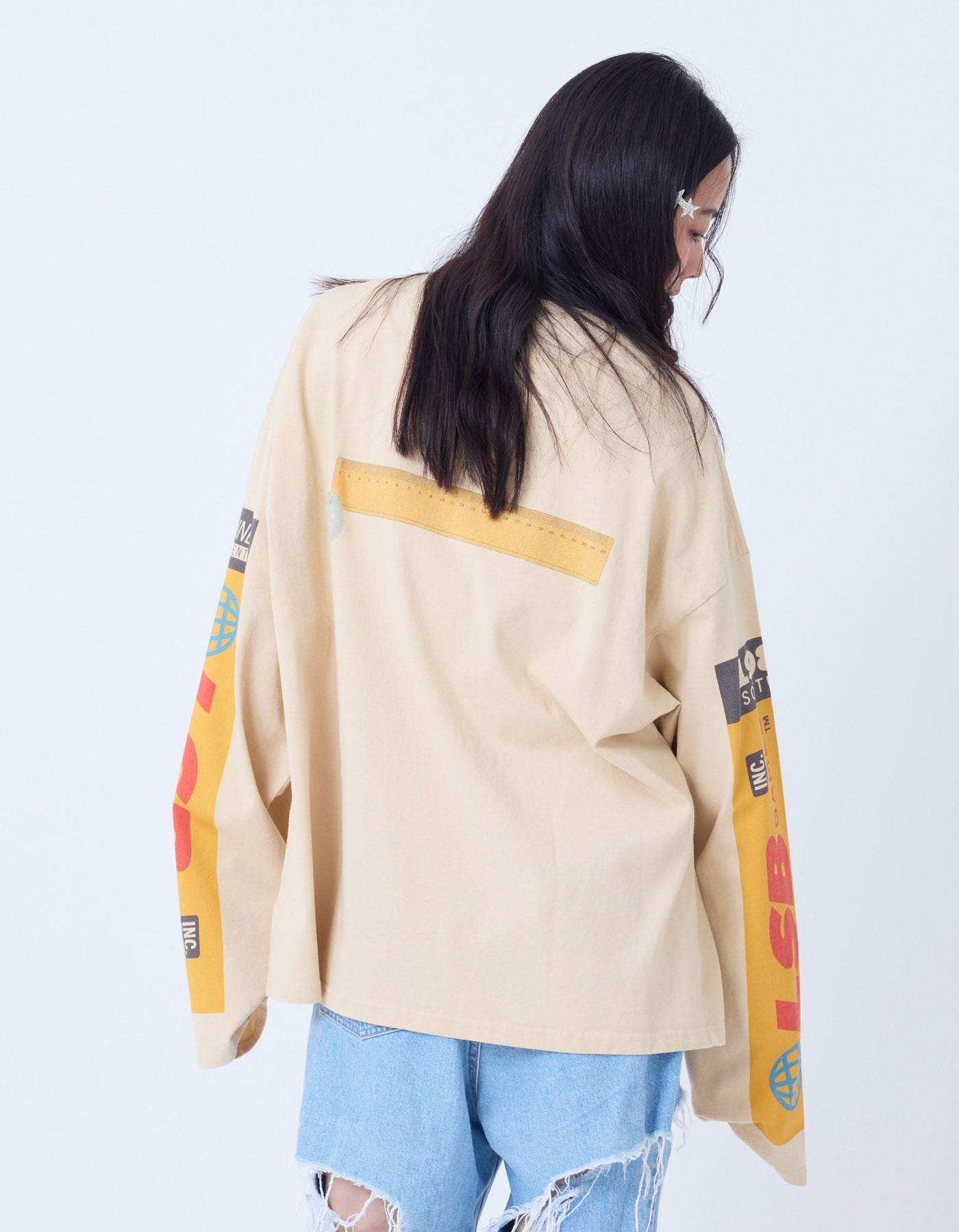 mushroom graphic long tee / BEIGE