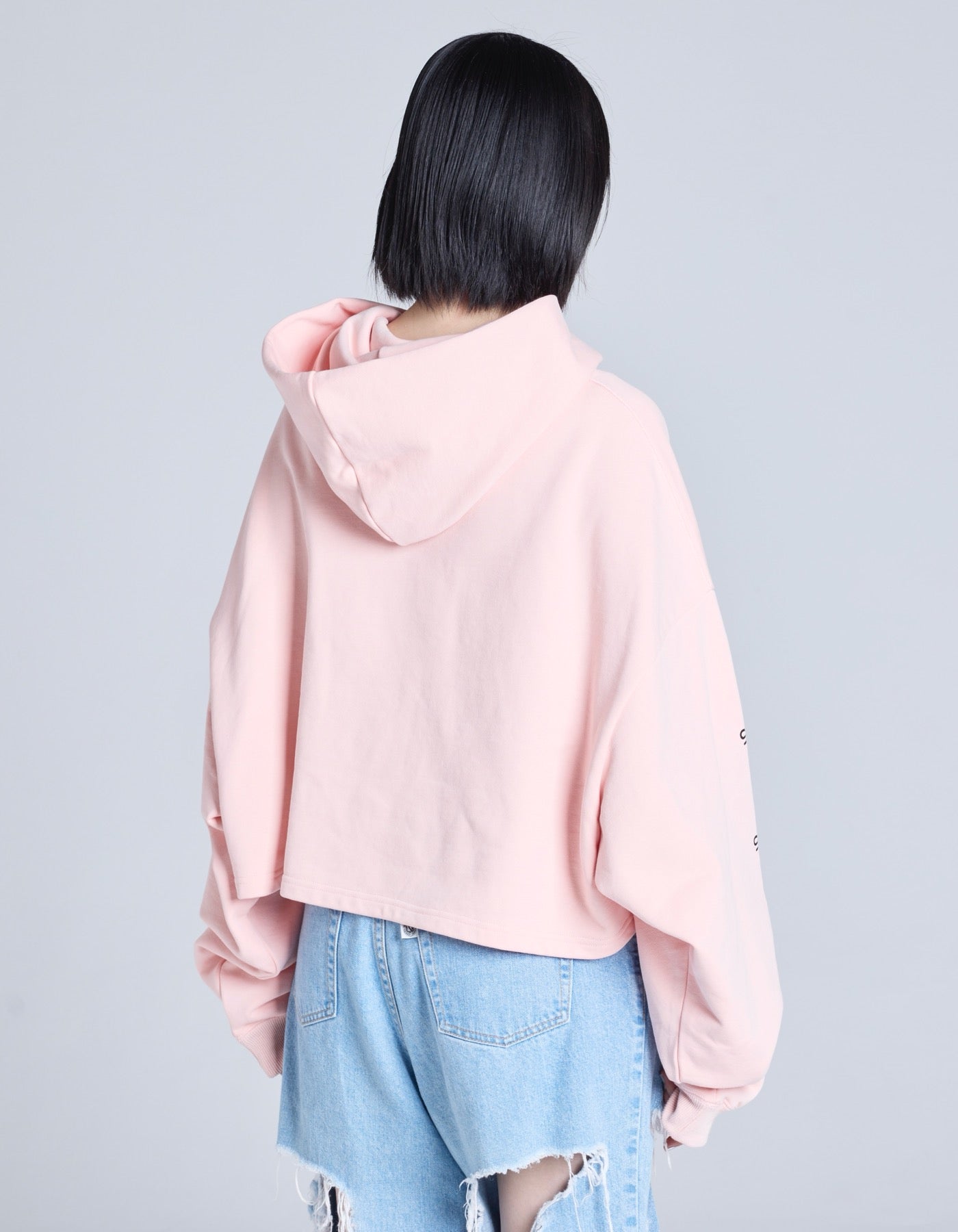 short ribbon sweat hoodie / PINK