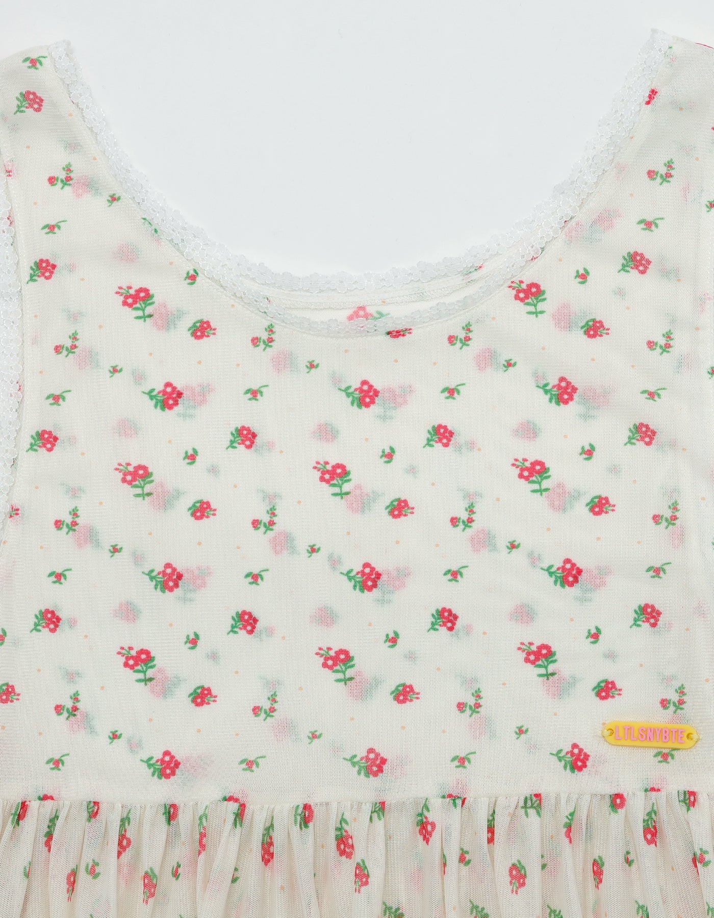 original floral tulle dress / WHITE