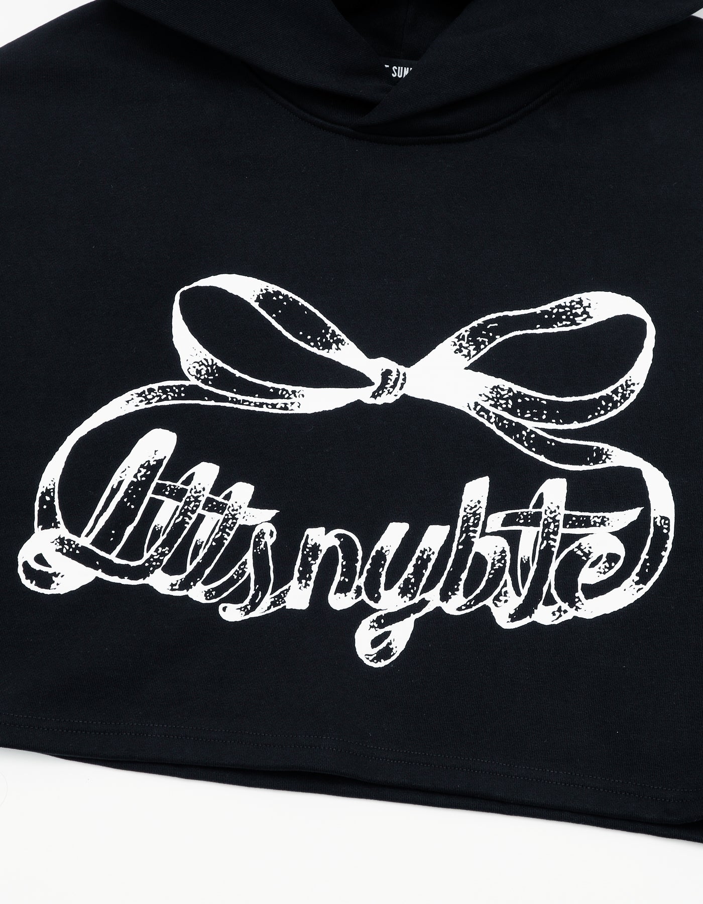 short ribbon sweat hoodie / BLACK