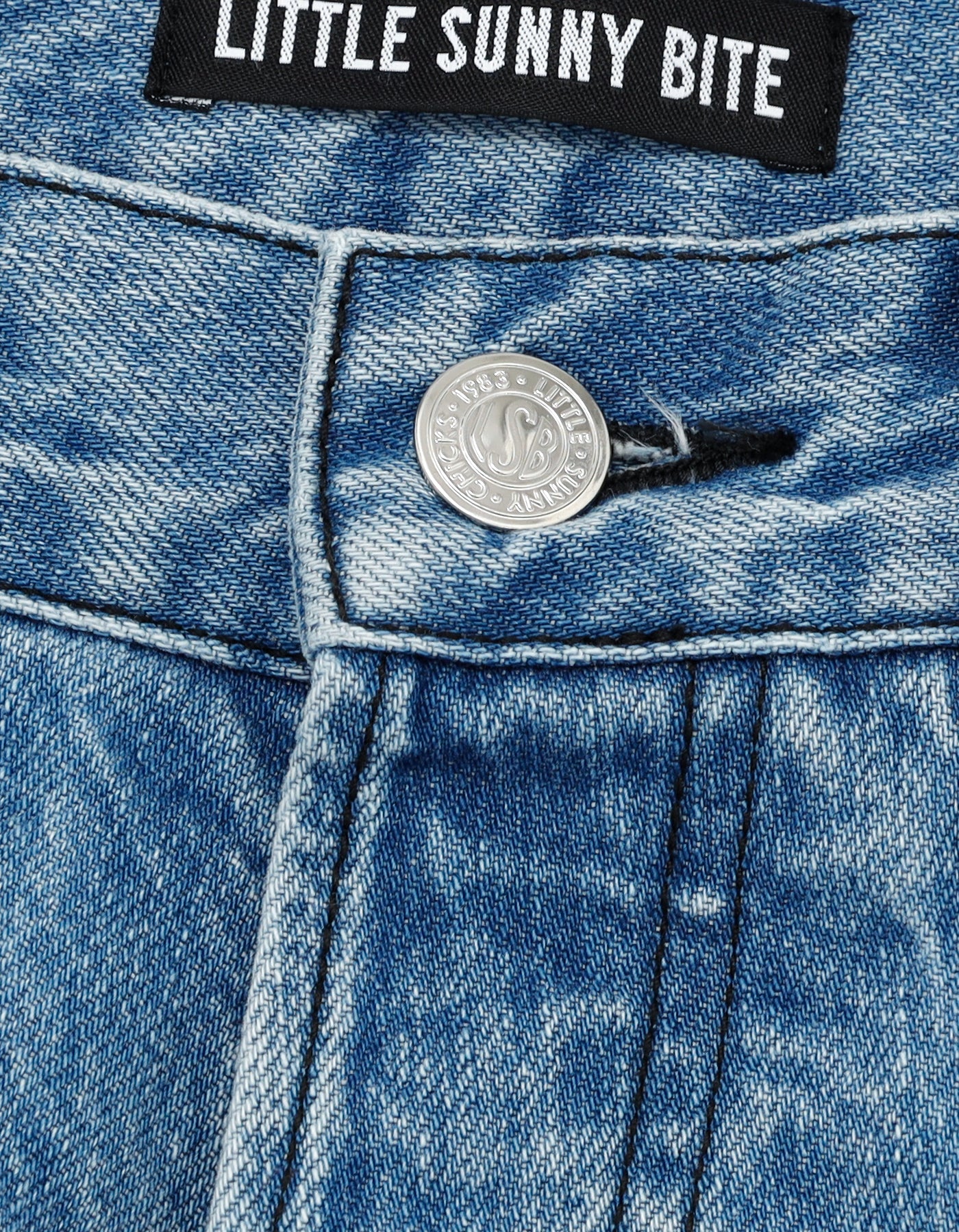 denim ribbon pants / BLUE