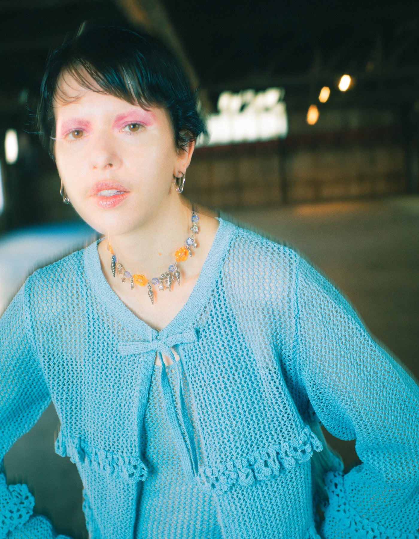 knit cardigan / BLUE