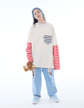 Load image into Gallery viewer, crazy stripe fake layered long tee / YELLOWxPURPLE