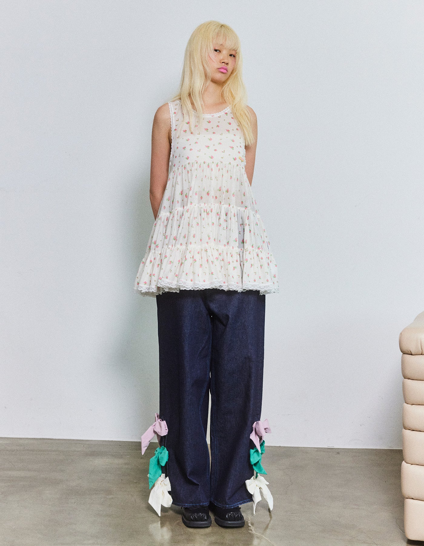 original floral tulle dress / WHITE