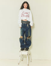 Load image into Gallery viewer, short ribbon sweat hoodie / WHITE