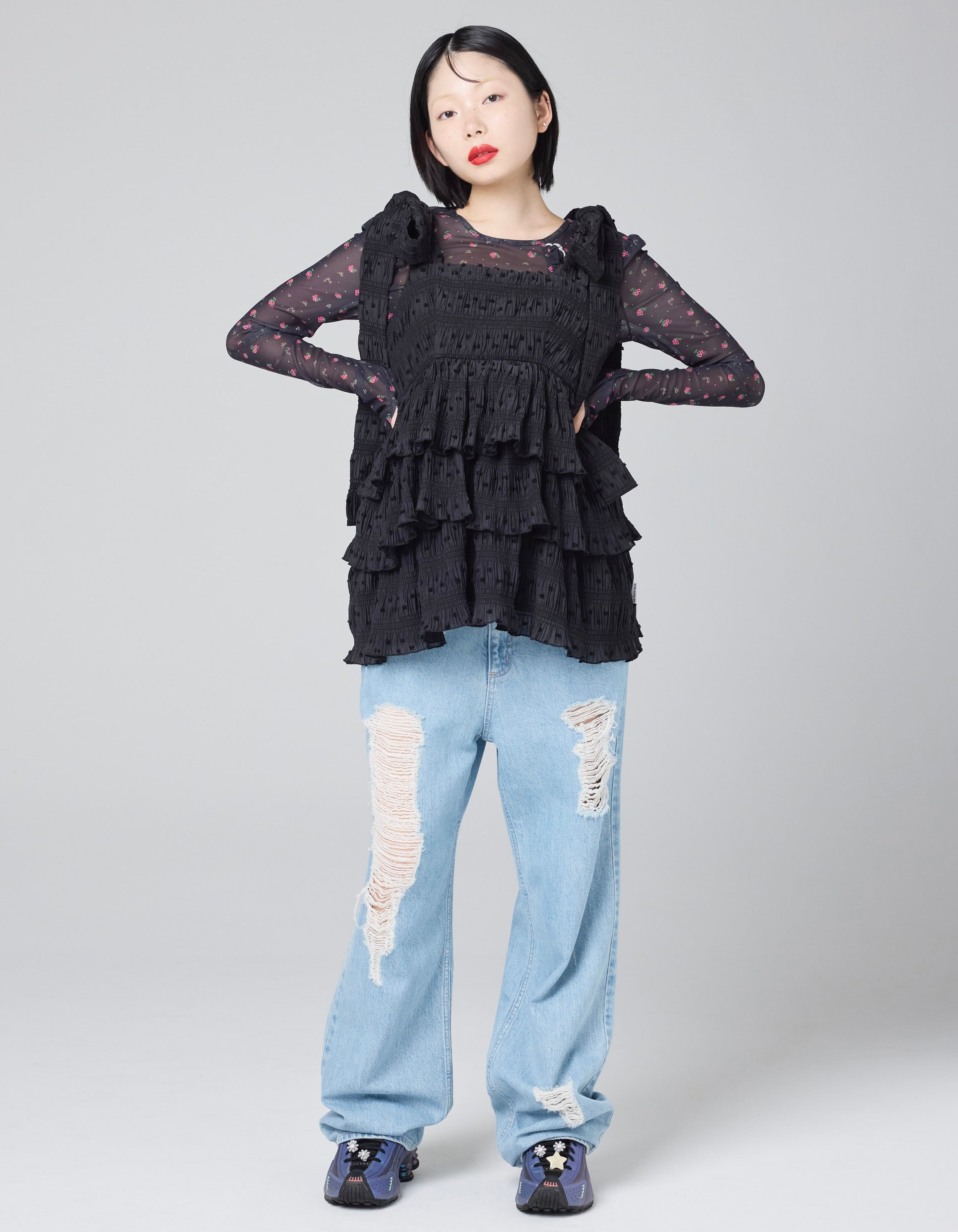 little sunny bite (リトルサニーバイト)tiered tunic / BLACK