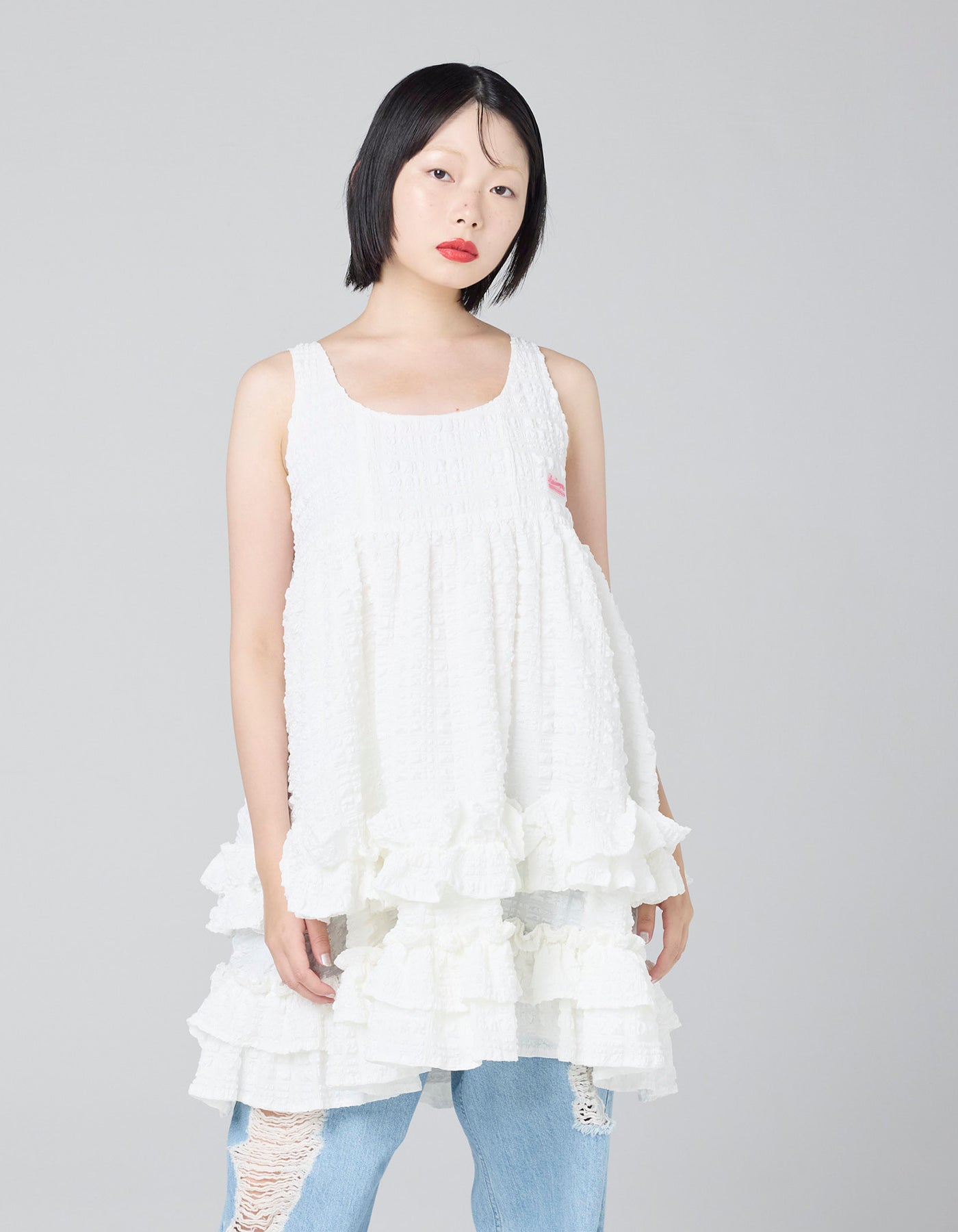 little sunny bite (リトルサニーバイト)checker frill dress / WHITE