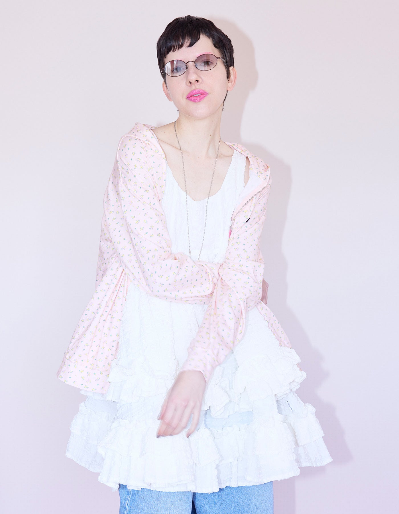 little sunny bite (リトルサニーバイト)floral light hoodie / PINK