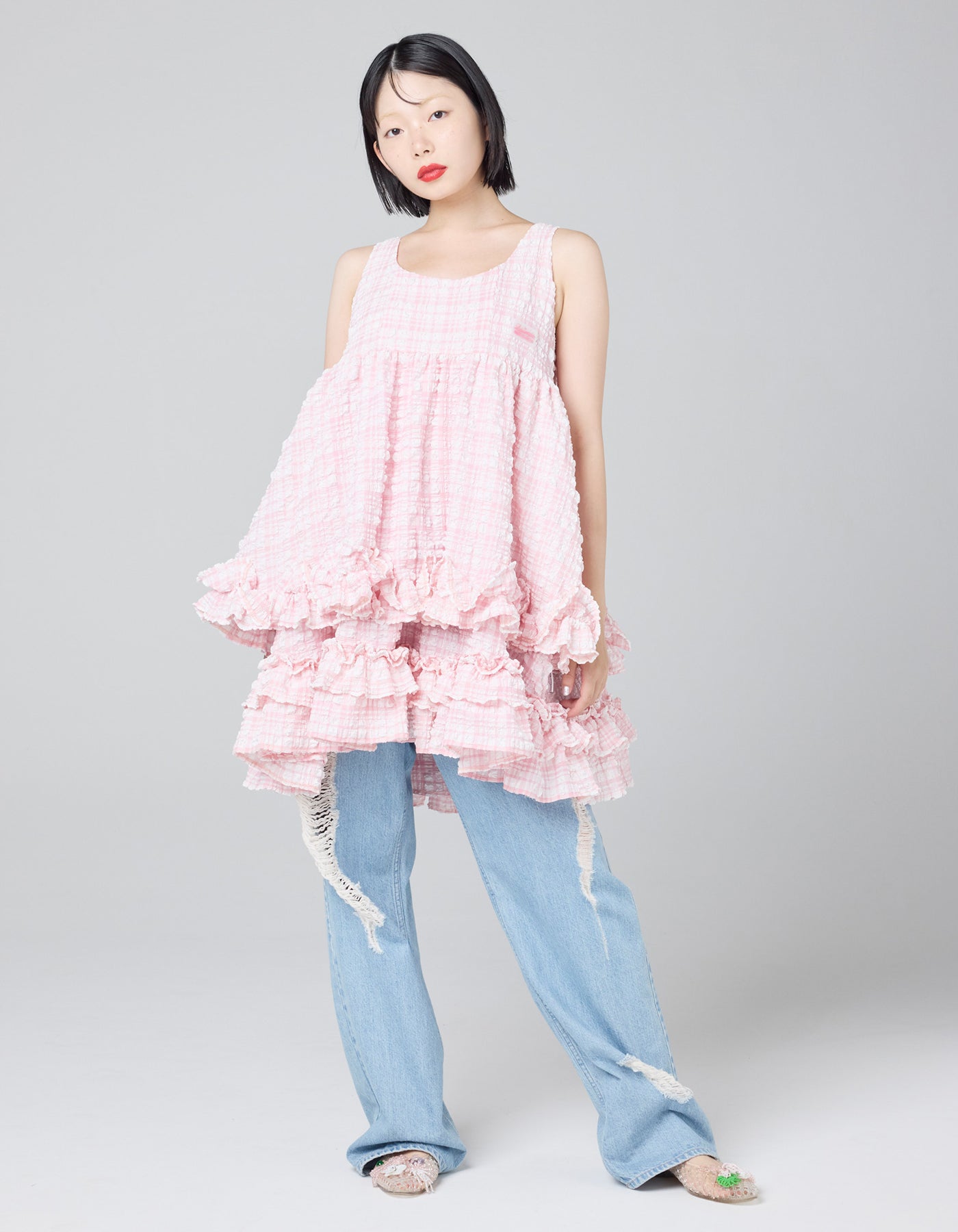 ネ*ん様 リトルサニーバイト little sunny bite ピンク ファー little sunny bite (リトルサニーバイト)checker frill dress / PINK