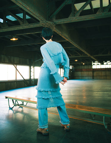 knit cardigan / BLUE