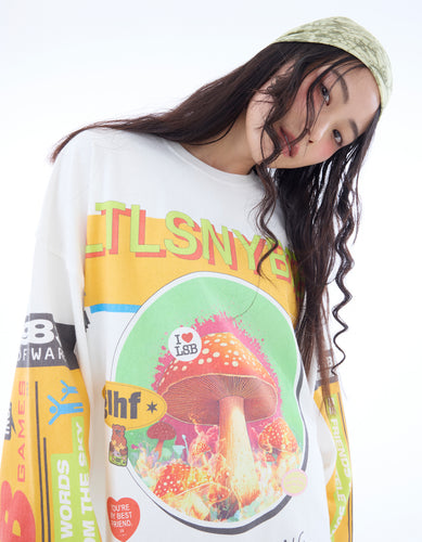 mushroom graphic long tee / WHITE