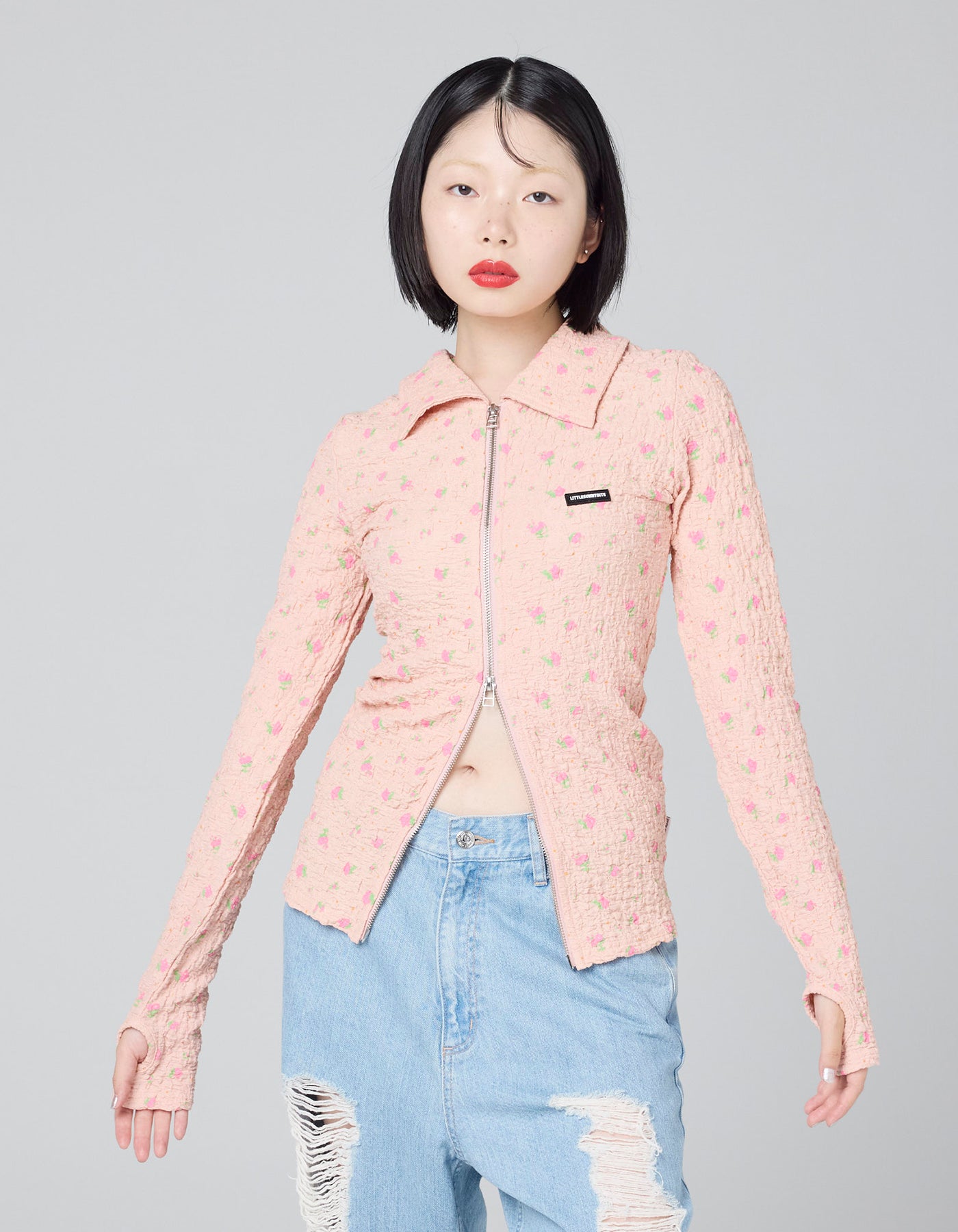 little sunny bite (リトルサニーバイト) floral zip up cardigan