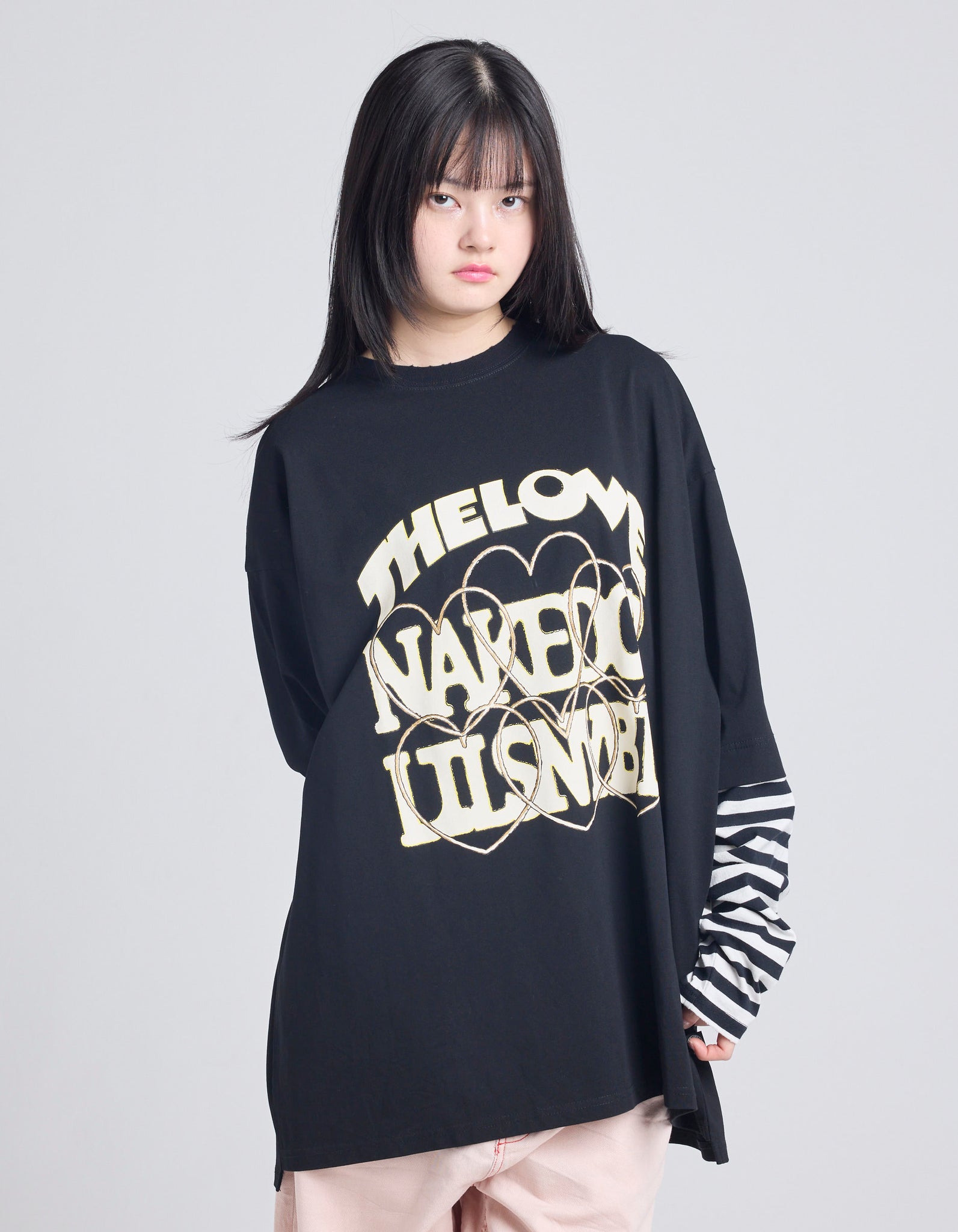 fake layered long tee / BLACK