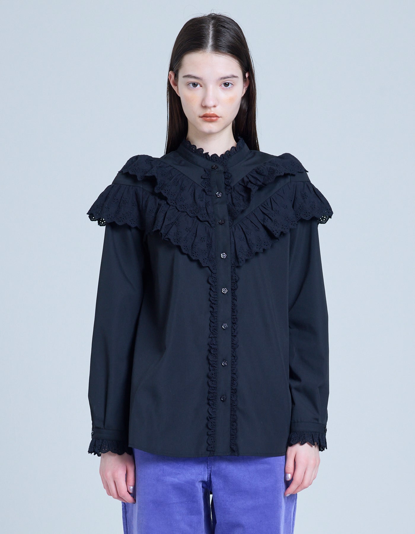 frill blouse / BLACK