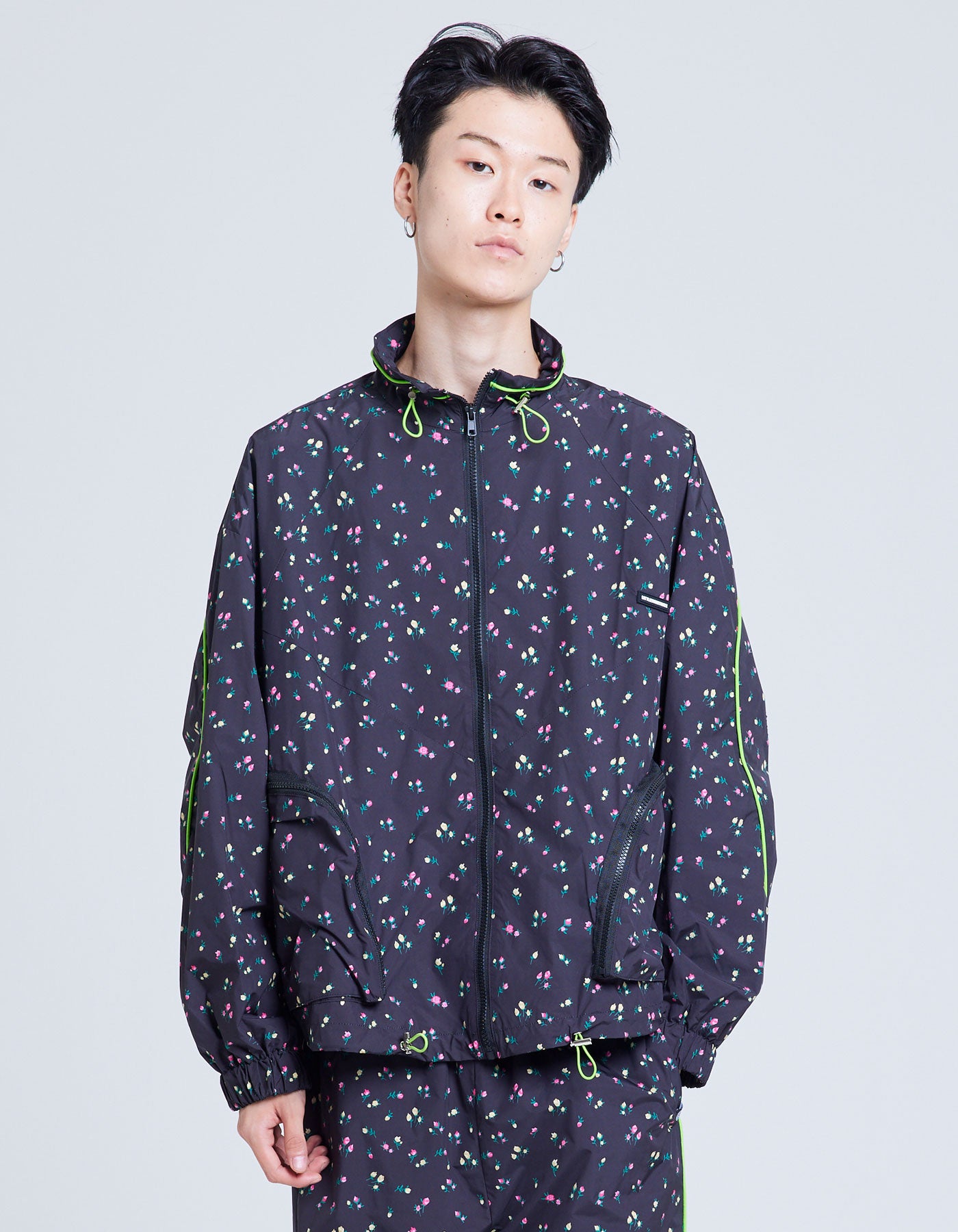 floral nylon jacket / BLACK