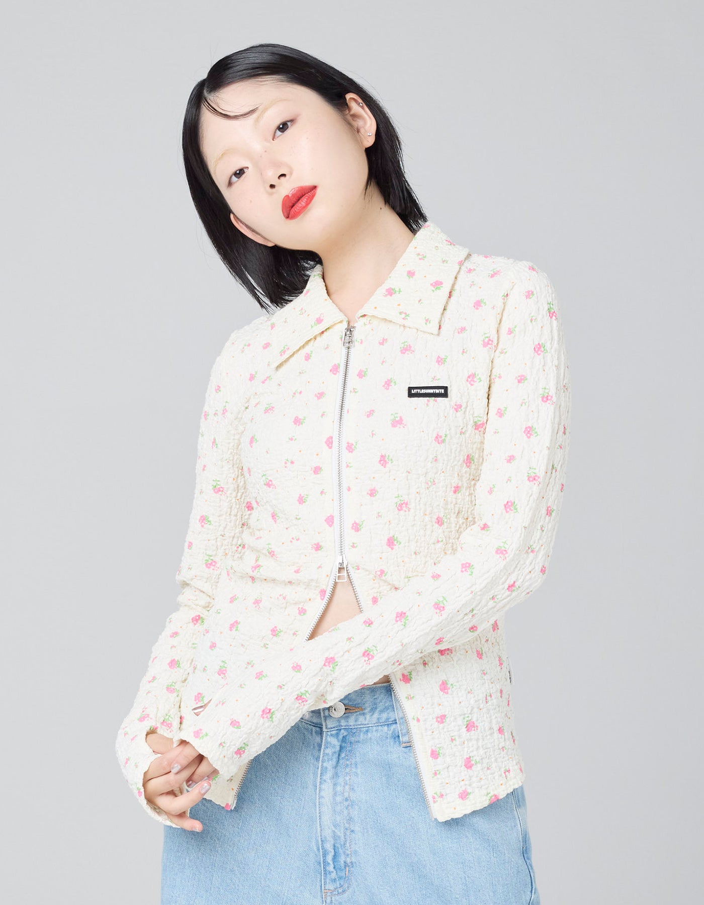 little sunny bite (リトルサニーバイト) floral zip up cardigan
