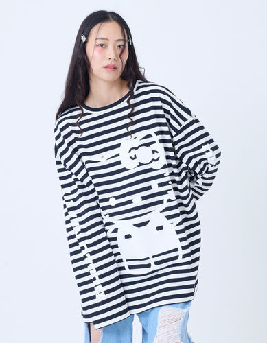 HELLO KITTY x little sunny bite stripe long tee / BLACK BD