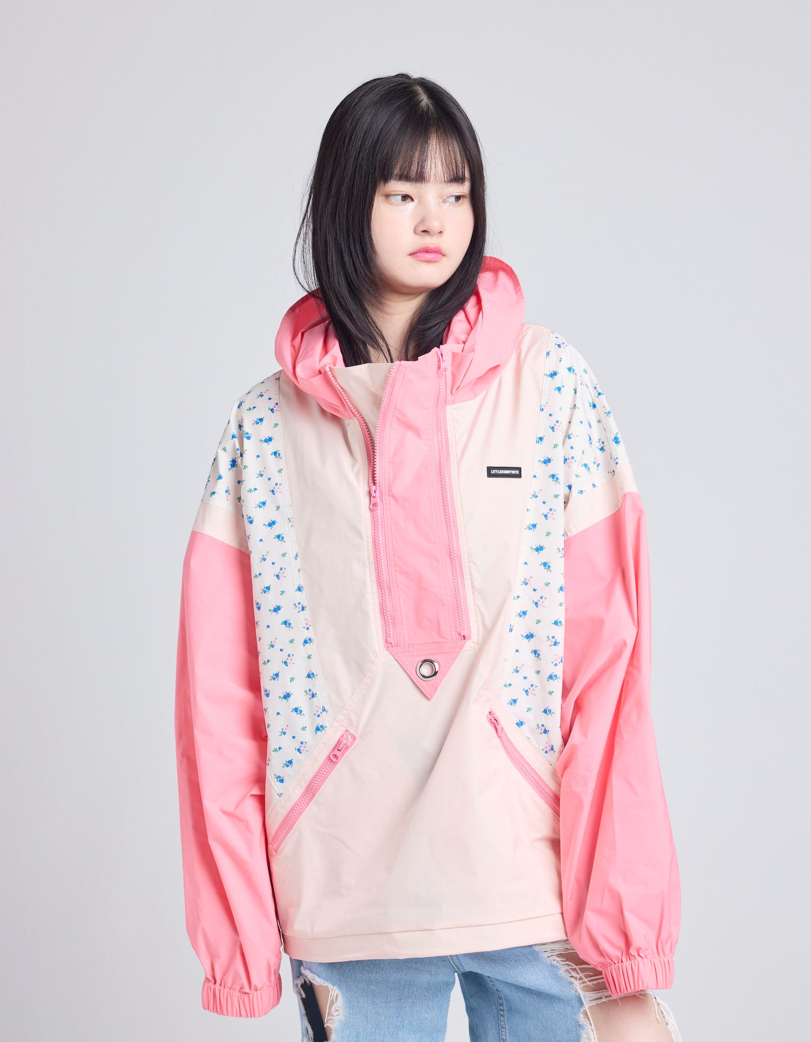 nylon hoodie pull over / PINK