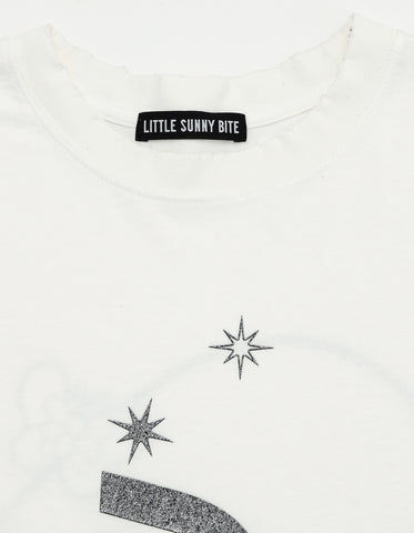 glitter print long tee / WHITE