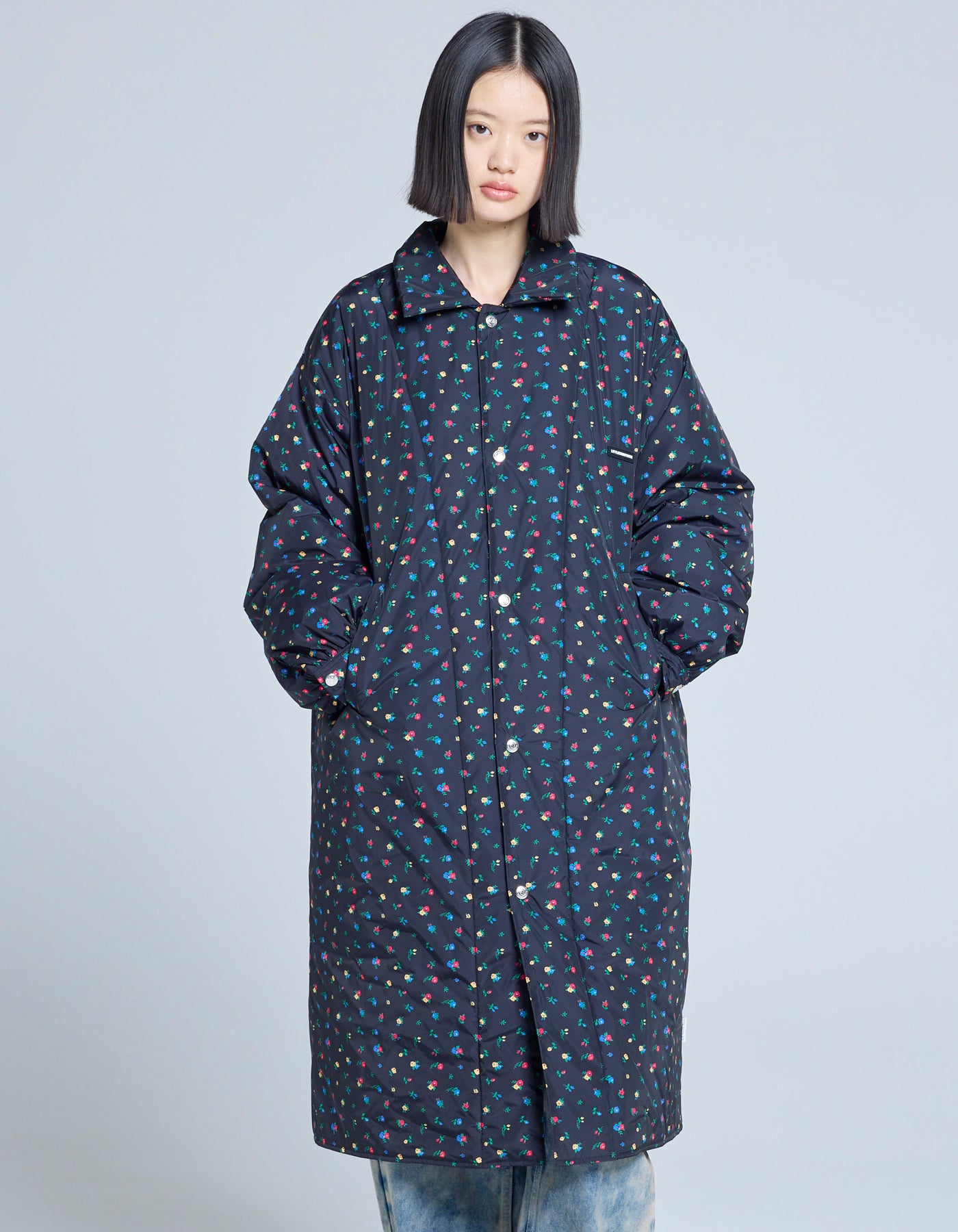 LITTLE SUNNY BITE フローラル ナイロンジャケット 花柄 little sunny bite (リトルサニーバイト)floral long jacket / BLACK
