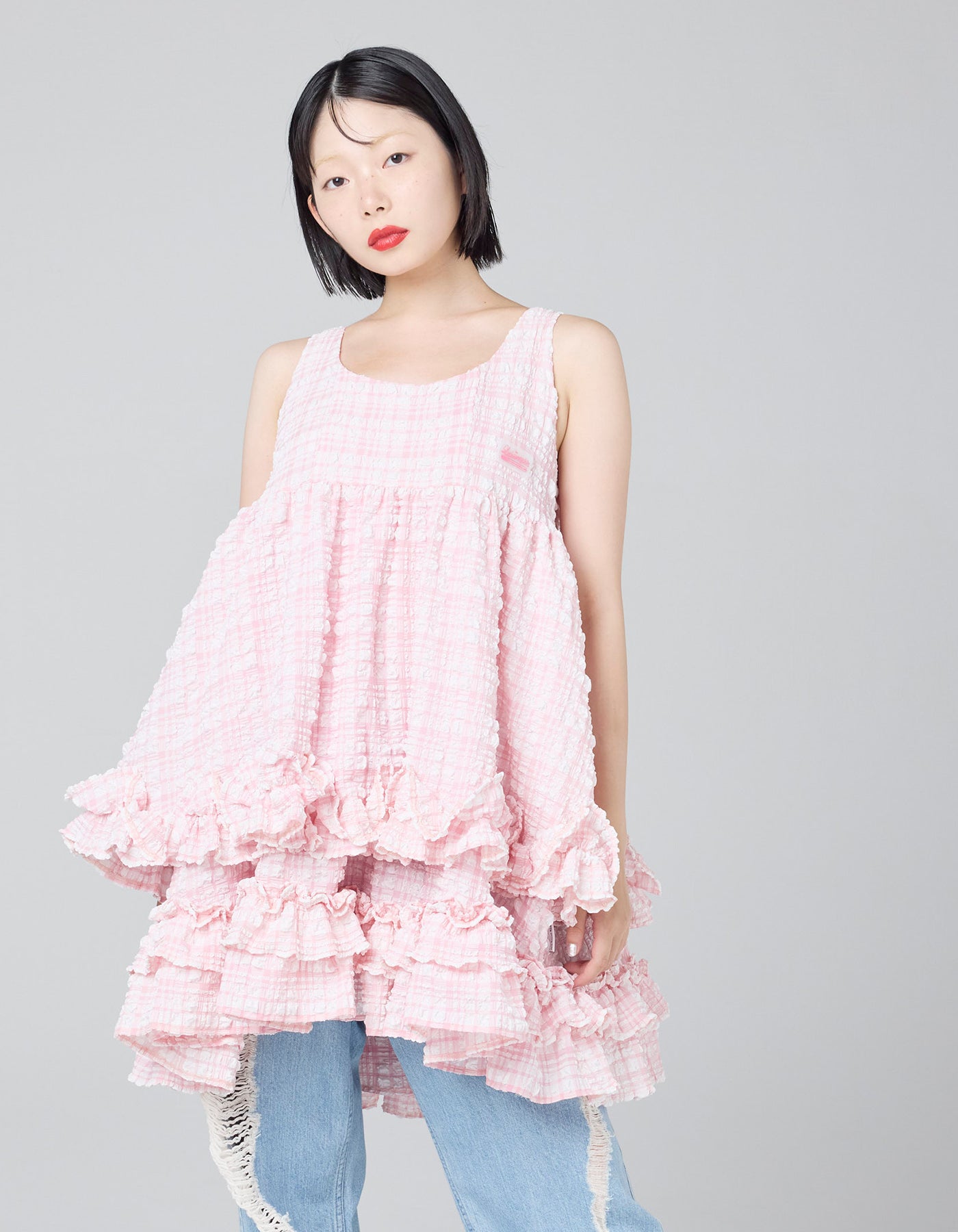 little sunny bite (リトルサニーバイト)checker frill dress / PINK