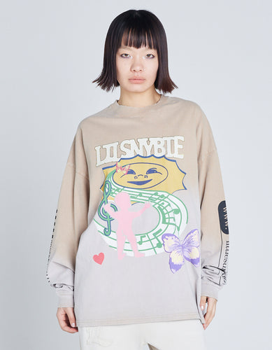 graphic gradation long tee / BEIGE