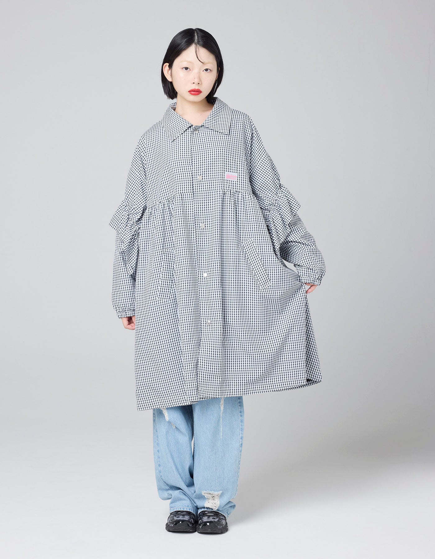 little sunny bite (リトルサニーバイト) checker long jacket / BLACK