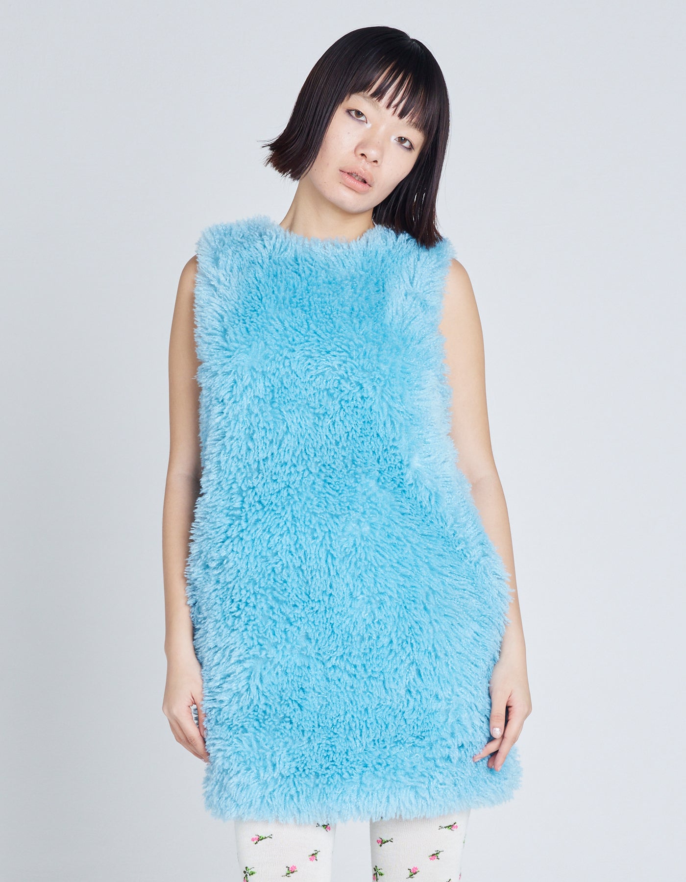 fur mini dress / BLUE