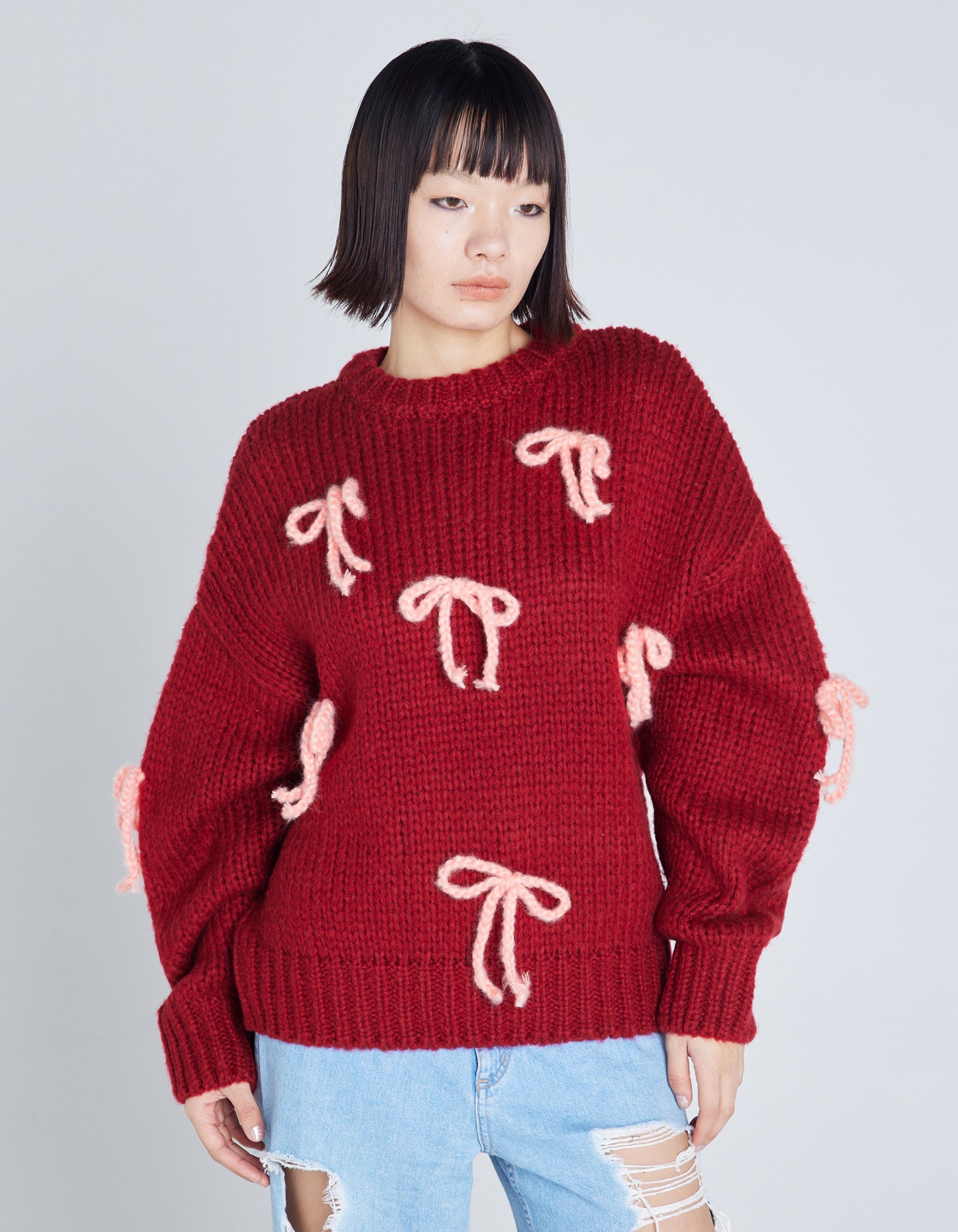 ribbon knit top / RED