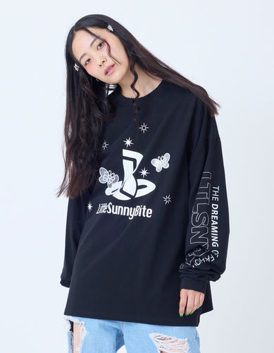 glitter print long tee / BLACK