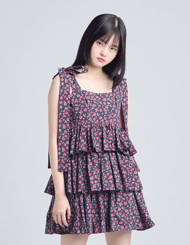 rose tiered dress / BLACK