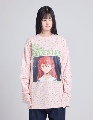 evangelion x little sunny bite floral fake layered long tee / PINK