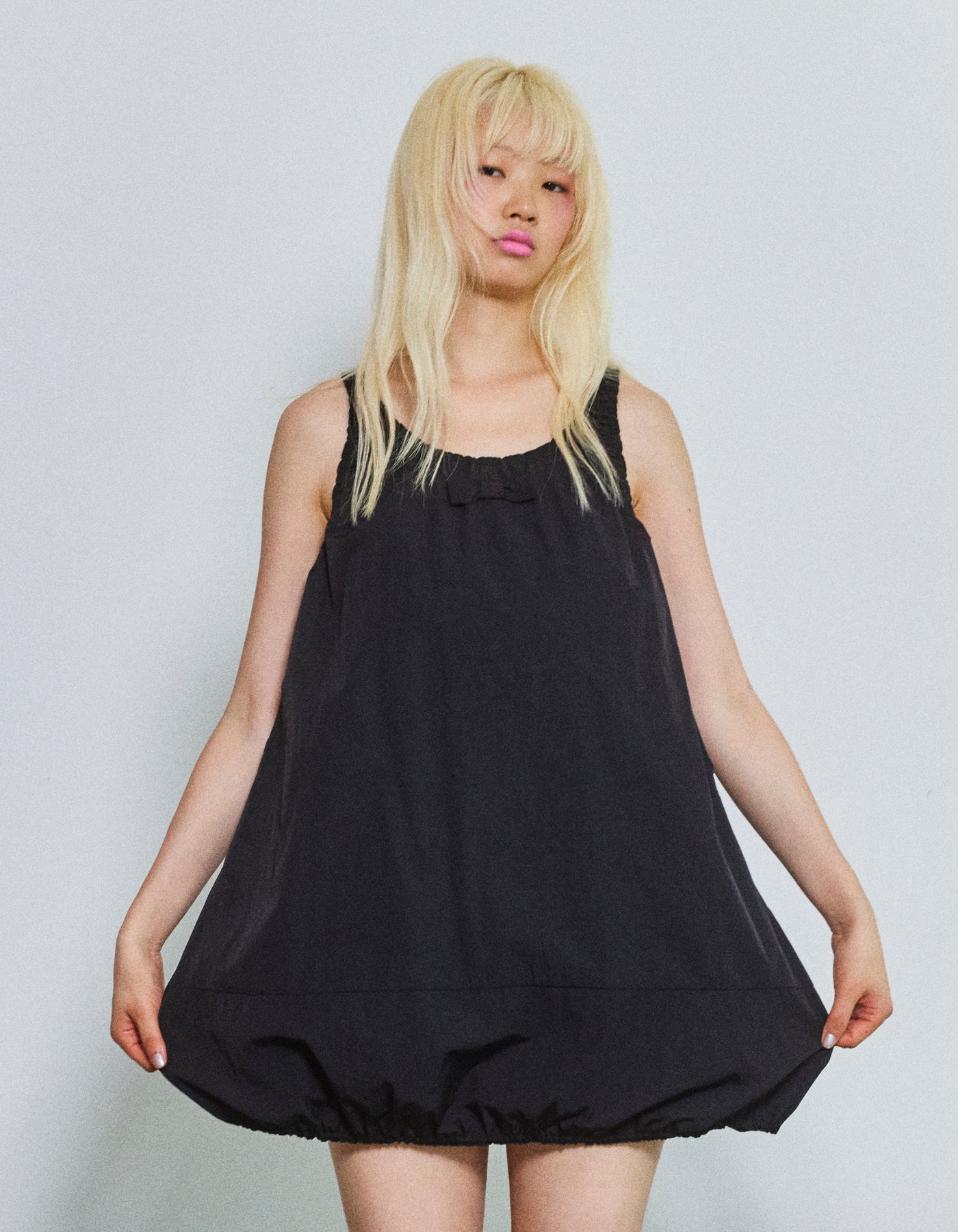 nylon mini dress / BLACK
