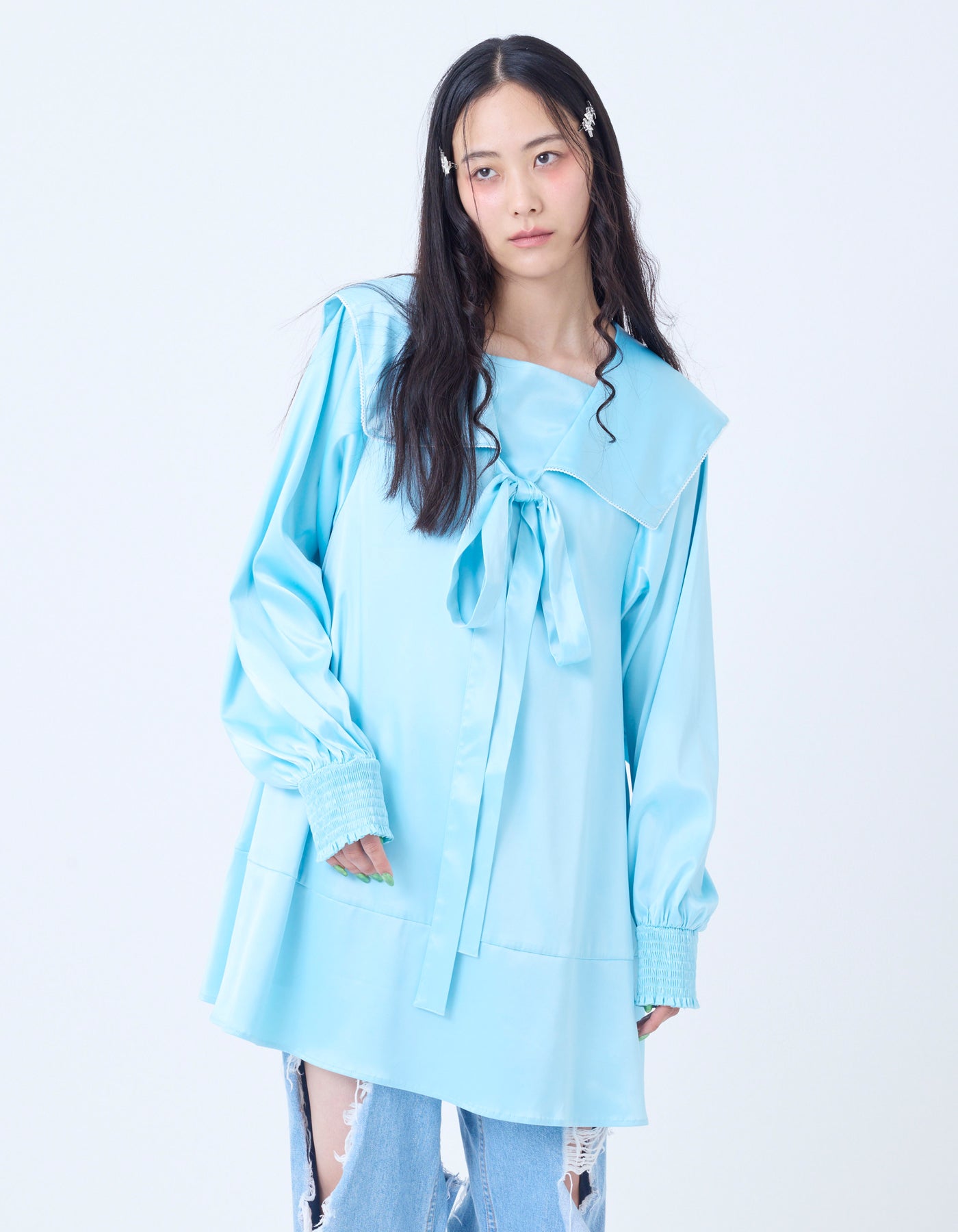 satin sailor dress / BLUE