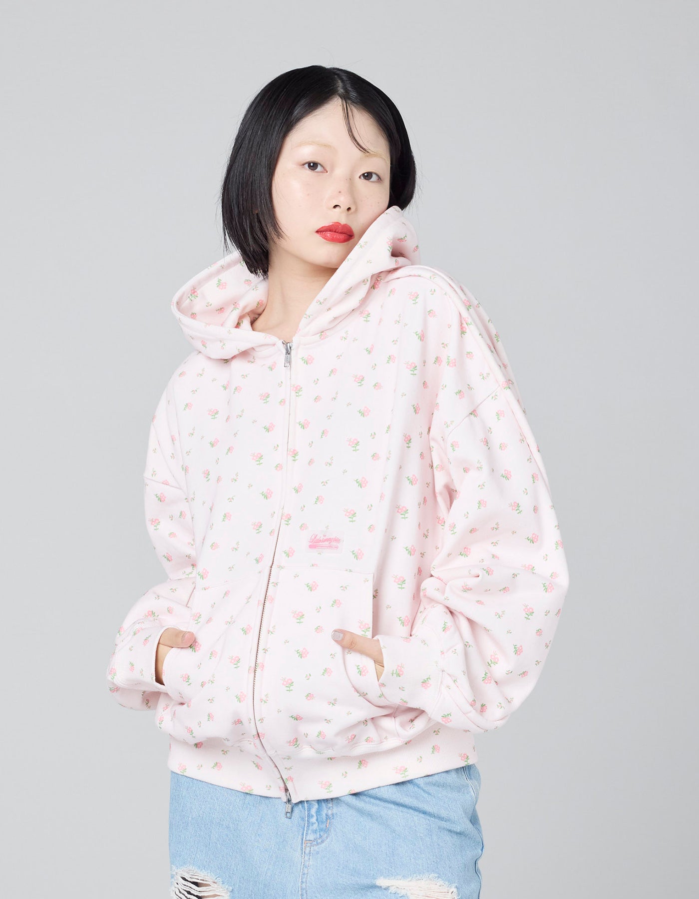 little sunny bite (リトルサニーバイト) floral hoodie / PINK