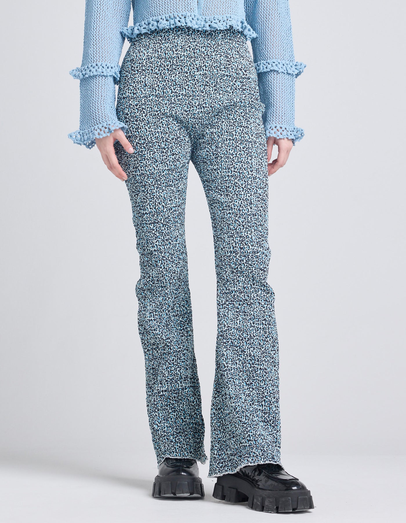 leopard shirring pants / BLUE