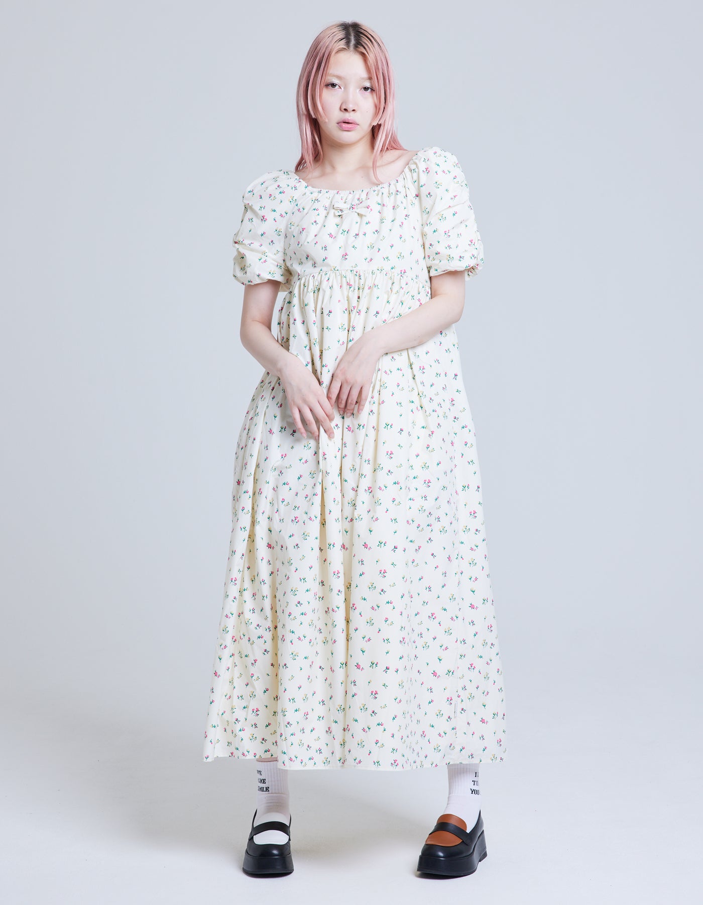 rose print long dress / IVORY